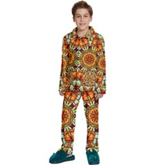 Kaleidoscope Floral Pattern Rosette Kids  Long Sleeve Velvet Pajamas Set by Jancukart