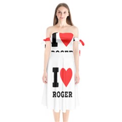 I Love Roger Shoulder Tie Bardot Midi Dress by ilovewhateva