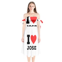 I Love Jose Shoulder Tie Bardot Midi Dress by ilovewhateva