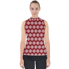 Abstract Knot Geometric Tile Pattern Mock Neck Shell Top by GardenOfOphir