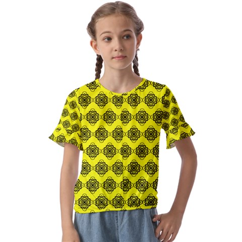 Abstract Knot Geometric Tile Pattern Kids  Cuff Sleeve Scrunch Bottom Tee by GardenOfOphir
