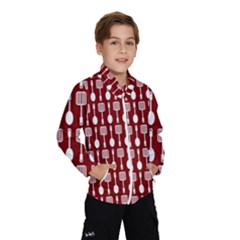 Red And White Kitchen Utensils Pattern Kids  Windbreaker by GardenOfOphir