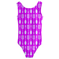 Purple Spatula Spoon Pattern Kids  Cut-out Back One Piece Swimsuit by GardenOfOphir