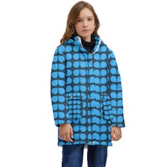 Blue Gray Leaf Pattern Kid s Hooded Longline Puffer Jacket by GardenOfOphir