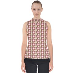 Cute Floral Pattern Mock Neck Shell Top by GardenOfOphir