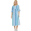 Blue Green Leaf Pattern Double Cuff Midi Dress View1