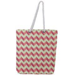 Modern Retro Chevron Patchwork Pattern Full Print Rope Handle Tote (large) by GardenOfOphir