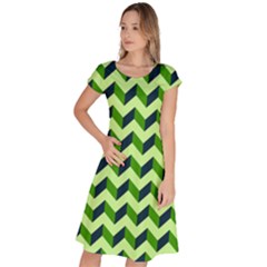 Modern Retro Chevron Patchwork Pattern Classic Short Sleeve Dress by GardenOfOphir