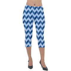 Modern Retro Chevron Patchwork Pattern Lightweight Velour Capri Leggings  by GardenOfOphir