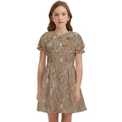 Leaves-013 Kids  Bow Tie Puff Sleeve Dress by nateshop