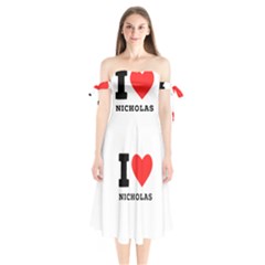 I Love Nicholas Shoulder Tie Bardot Midi Dress by ilovewhateva