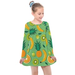 Fruit Tropical Pattern Design Art Kids  Long Sleeve Dress by danenraven