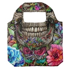 Retro Floral Skull Premium Foldable Grocery Recycle Bag by GardenOfOphir