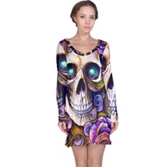 Gothic Cute Skull Floral Long Sleeve Nightdress by GardenOfOphir