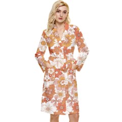 Flowers Petals Leaves Floral Print Long Sleeve Velvet Robe by Ravend