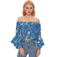 Education Off Shoulder Flutter Bell Sleeve Top by nateshop