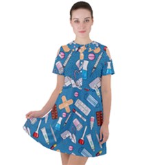 Medicine Pattern Short Sleeve Shoulder Cut Out Dress  by SychEva