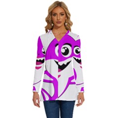 Purple Shark Fish Long Sleeve Drawstring Hooded Top by Semog4