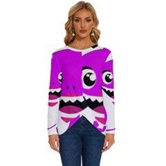 Purple Shark Fish Long Sleeve Crew Neck Pullover Top by Semog4