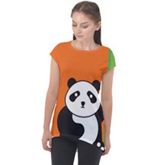 Panda Animal Orange Sun Nature Cap Sleeve High Low Top by Semog4