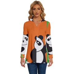 Panda Animal Orange Sun Nature Long Sleeve Drawstring Hooded Top by Semog4