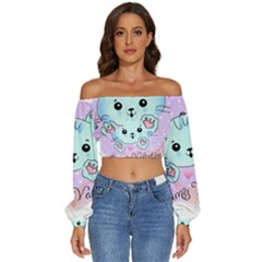 Cat Valentine-s Day Valentine Long Sleeve Crinkled Weave Crop Top by Semog4