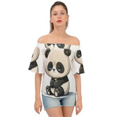 Cute Panda Bear Animal Cartoon Off Shoulder Short Sleeve Top by Semog4