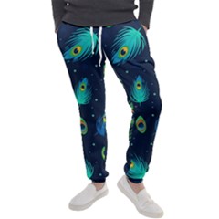 Blue Background Pattern Feather Peacock Men s Jogger Sweatpants by Semog4