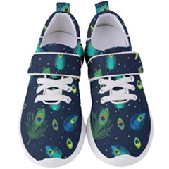 Blue Background Pattern Feather Peacock Women s Velcro Strap Shoes by Semog4