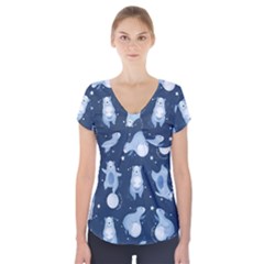 Bear Pattern Patterns Planet Animals Short Sleeve Front Detail Top by Semog4