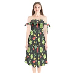 Watermelon Berries Patterns Pattern Shoulder Tie Bardot Midi Dress by Semog4