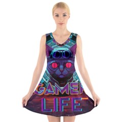 Gamer Life V-neck Sleeveless Dress by minxprints