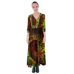 Green And Red Lights Wallpaper Fractal Digital Art Artwork Button Up Maxi Dress by Semog4