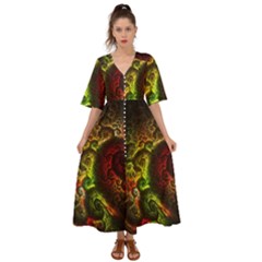 Green And Red Lights Wallpaper Fractal Digital Art Artwork Kimono Sleeve Boho Dress by Semog4