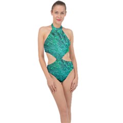 Green And Blue Peafowl Peacock Animal Color Brightly Colored Halter Side Cut Swimsuit by Semog4