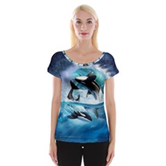 Orca Wave Water Underwater Sky Cap Sleeve Top by Semog4