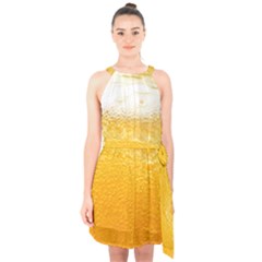 Texture Pattern Macro Glass Of Beer Foam White Yellow Halter Collar Waist Tie Chiffon Dress by Semog4