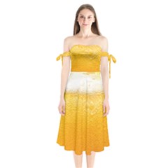 Texture Pattern Macro Glass Of Beer Foam White Yellow Shoulder Tie Bardot Midi Dress by Semog4