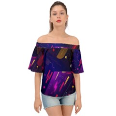 Colorful Abstract Background Creative Digital Art Colorful Geometric Artwork Off Shoulder Short Sleeve Top by Semog4
