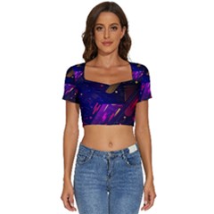 Colorful Abstract Background Creative Digital Art Colorful Geometric Artwork Short Sleeve Square Neckline Crop Top  by Semog4