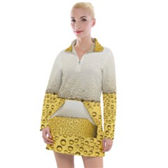 Texture Pattern Macro Glass Of Beer Foam White Yellow Art Women s Long Sleeve Casual Dress by Semog4