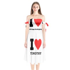 I Love Timothy Shoulder Tie Bardot Midi Dress by ilovewhateva