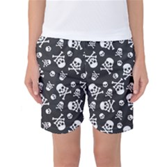 Skull Crossbones Seamless Pattern Holiday-halloween-wallpaper Wrapping Packing Backdrop Women s Basketball Shorts by Ravend