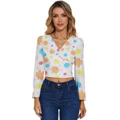 Leaves-141 Long Sleeve V-neck Top by nateshop