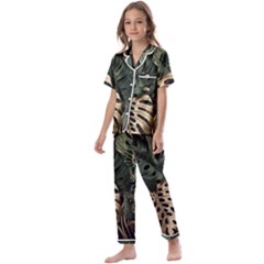 Tropical Leaves Foliage Monstera Nature Home Art Kids  Satin Short Sleeve Pajamas Set by Jancukart