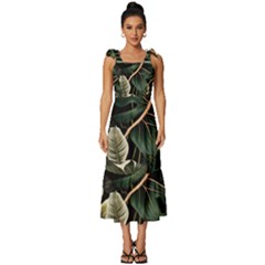 Tropical Leaves Foliage Monstera Nature Home Pattern Tie-strap Tiered Midi Chiffon Dress by Jancukart