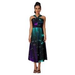 Abstract Building City 3d Sleeveless Cross Front Cocktail Midi Chiffon Dress by Jancukart