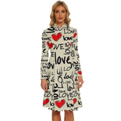 Love Abstract Background Textures Creative Grunge Long Sleeve Shirt Collar A-line Dress by Jancukart