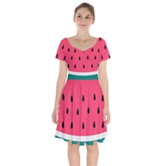 Watermelon Fruit Pattern Short Sleeve Bardot Dress by Semog4