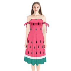 Watermelon Fruit Pattern Shoulder Tie Bardot Midi Dress by Semog4